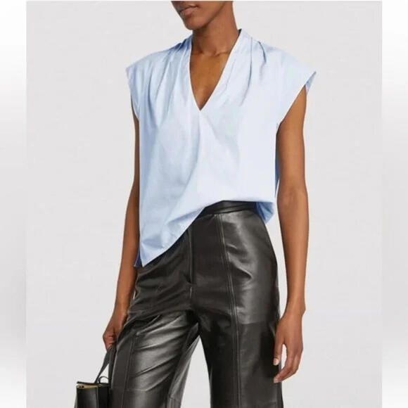 Frame Denim Tops - FRAME Lindsay Cotton Poplin Cap Sleeve Sleeveless Top Light Blue Size S